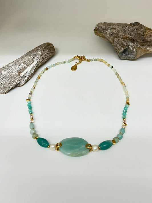 Collier Amazonites et Perles d'eau Fait main en France Nature bijoux 15-43082