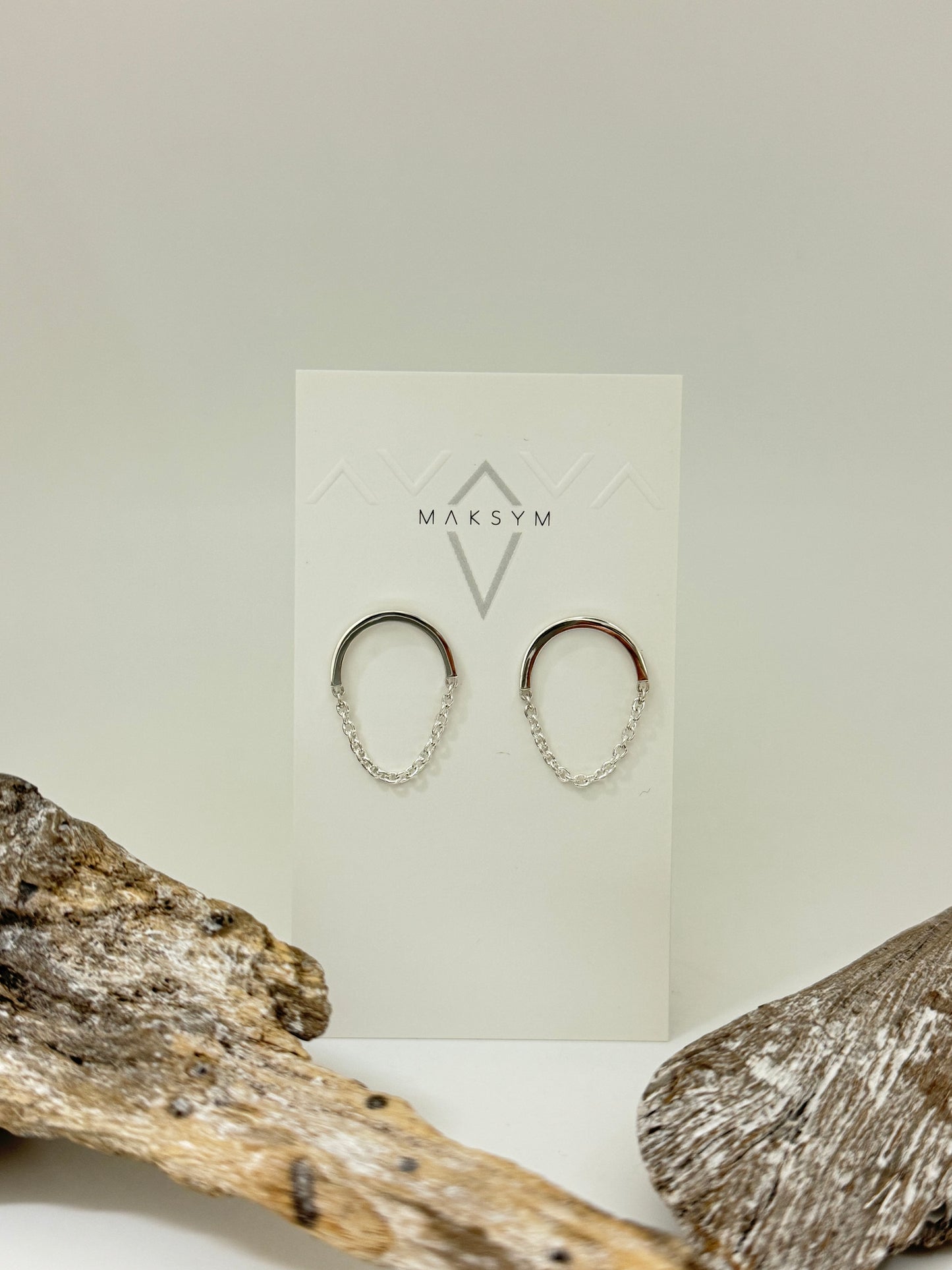 Boucles d'oreilles arc + chaîne // Argent Fait main à Montréal