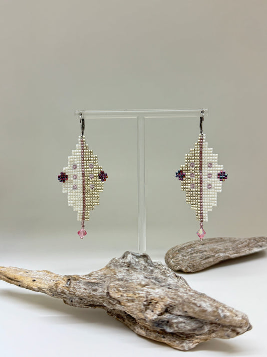 Boucles d'oreille Neige pastel Perles de Myuki fait à Montréal Hélène Gagnon Multi couleurs Myuki