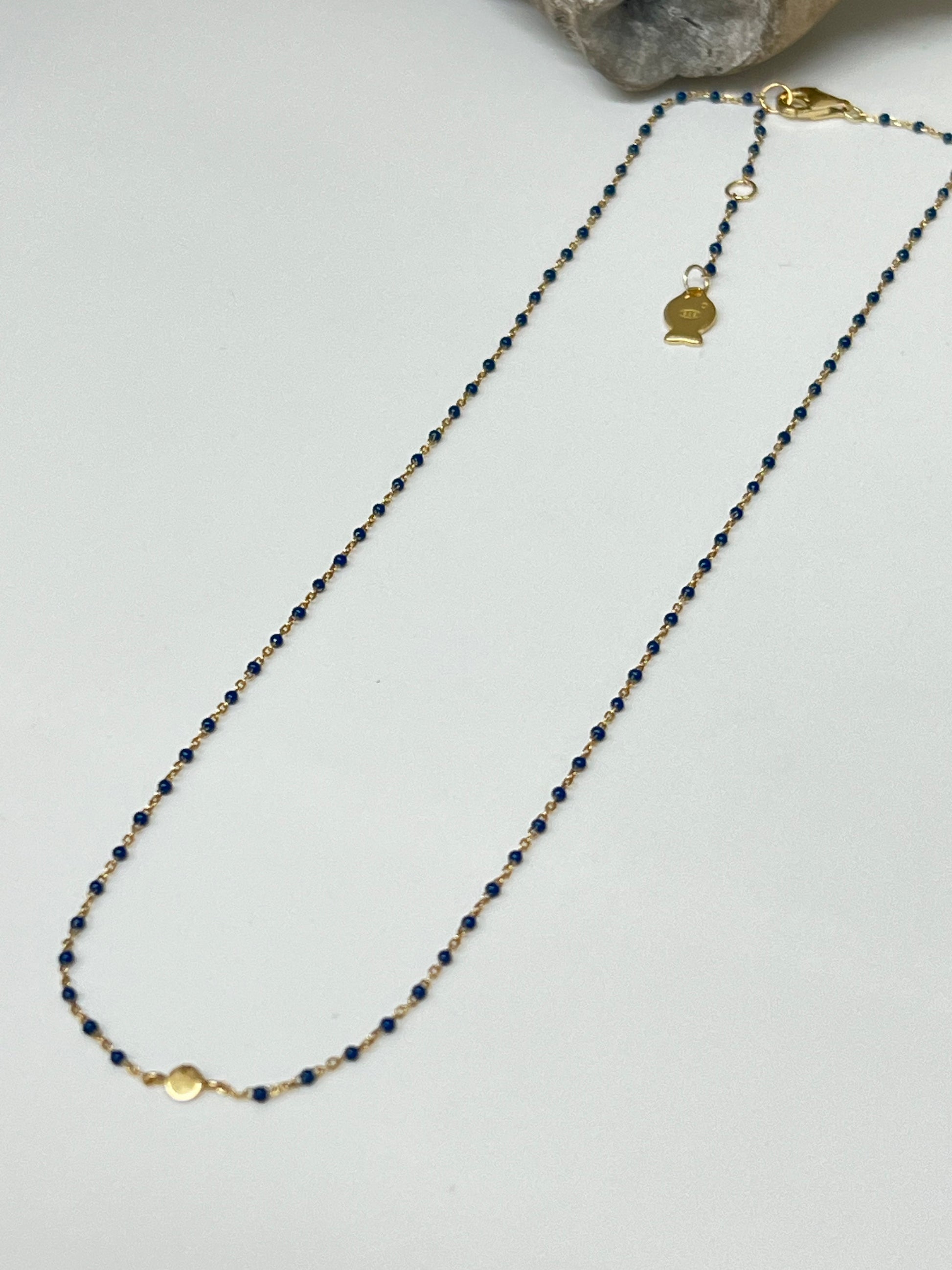 Collier Mimi marine Argent 925 plaqué or 18 kt Fabriqué à la main à Paris en France Clio Blue