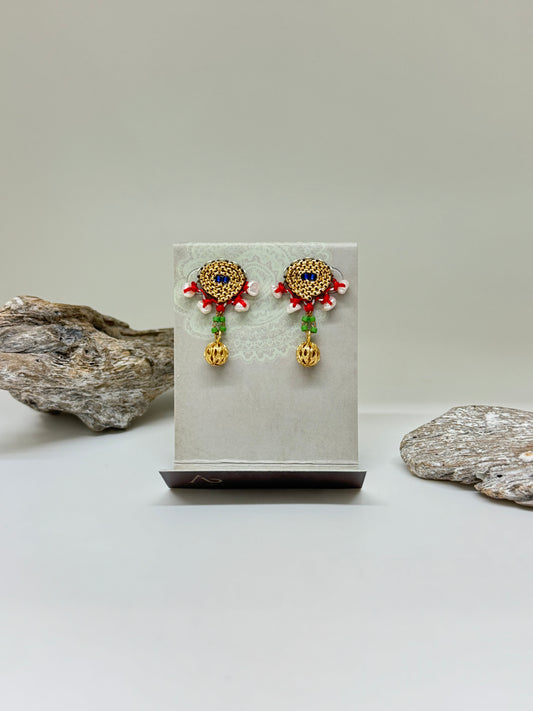 Boucles d'oreilles vertes Reine de Saba, Oriana AyalaBar Cristaux/Métaux antiques/Verre fabriquée en Israël s2171