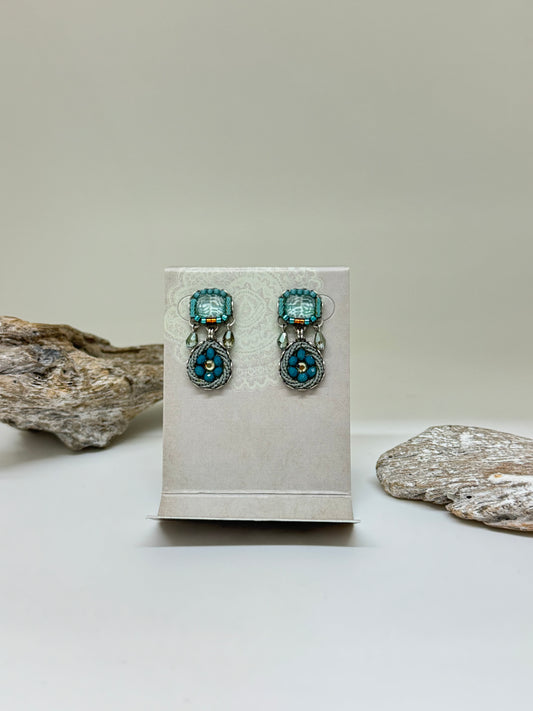 Boucles d'oreilles bleues Moonlight, Malu AyalaBar Cristaux/Métaux antiques/Verre fabriquée en Israël c2099