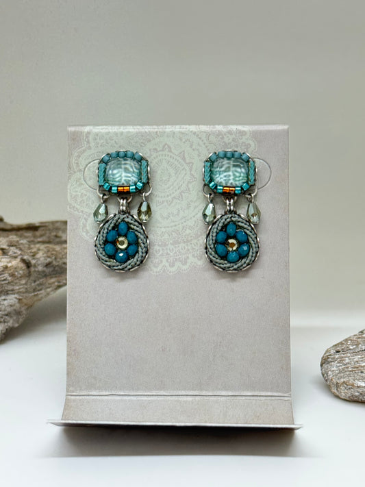 Boucles d'oreilles bleues Moonlight, Malu AyalaBar Cristaux/Métaux antiques/Verre fabriquée en Israël c2099