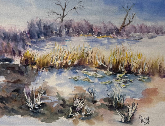 Au bord de l'étang Danielle Forget Montréal Aquarelle, 11 x 13 pouces