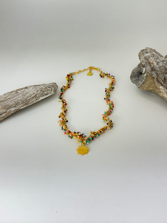 Collier ras du cou en perles Miyuki avec breloque soleil Fait à la main en Colombie Mishky 113-12986