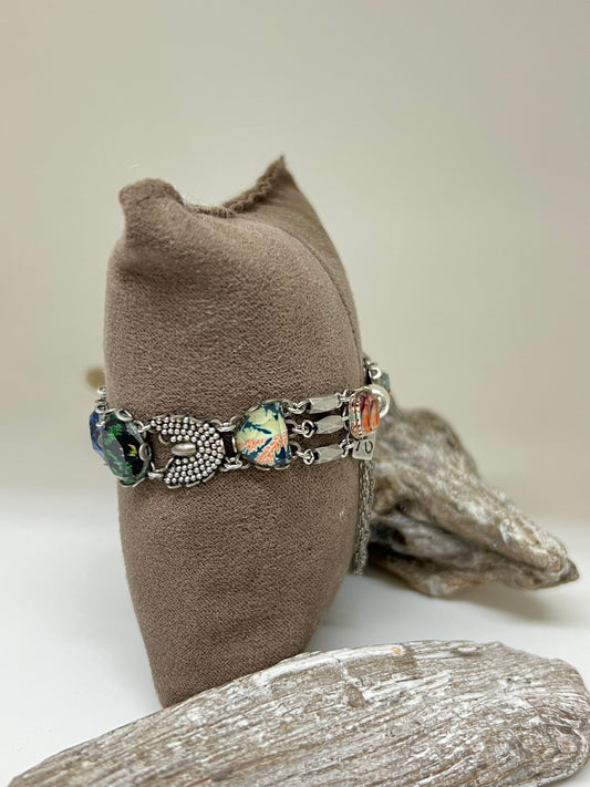 Bracelet métaux antique, agates, textiles AyalaBar Fabriqué à la main R4067