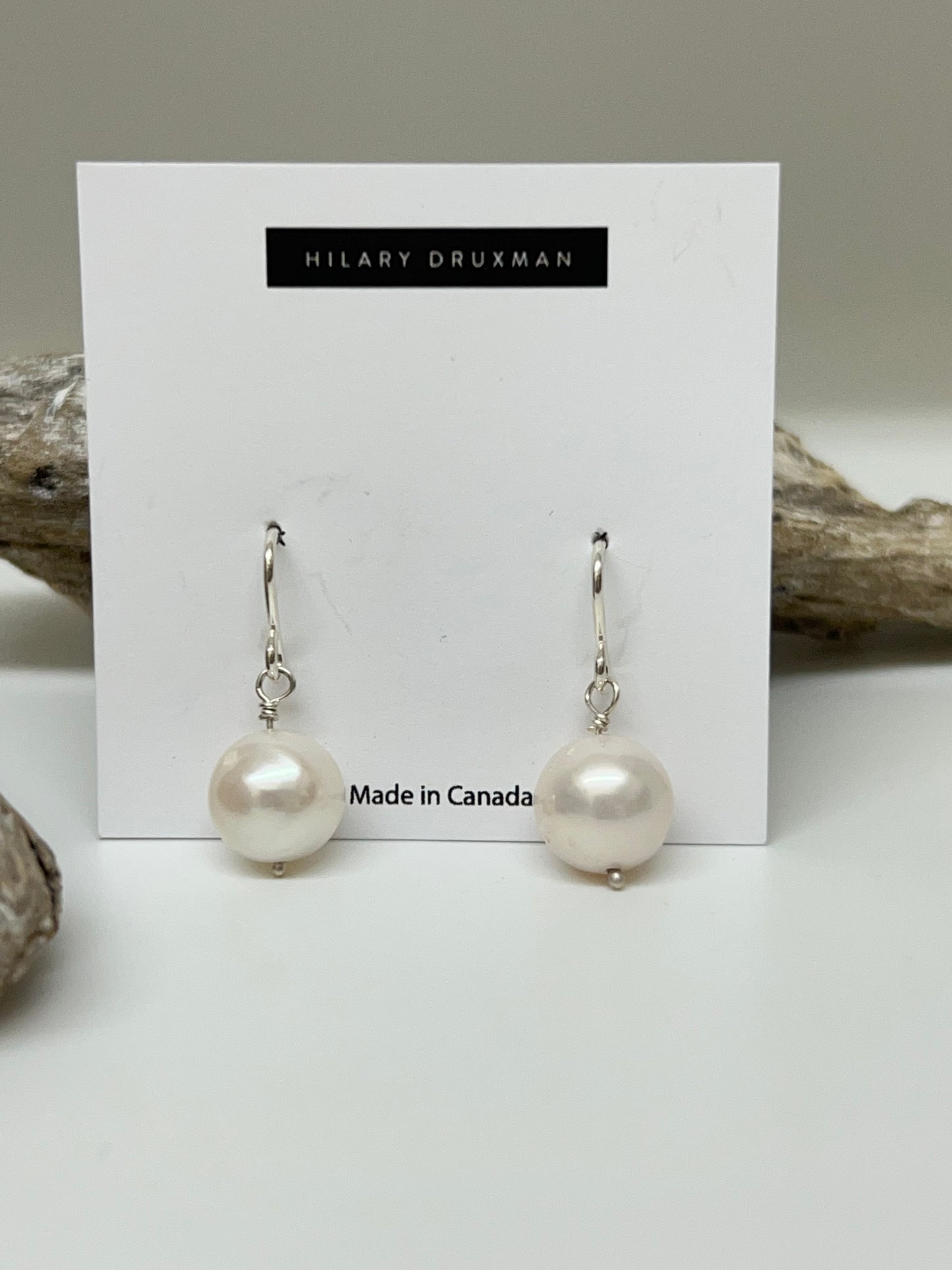 Boucles perle blanche et Argent Fait au Canada